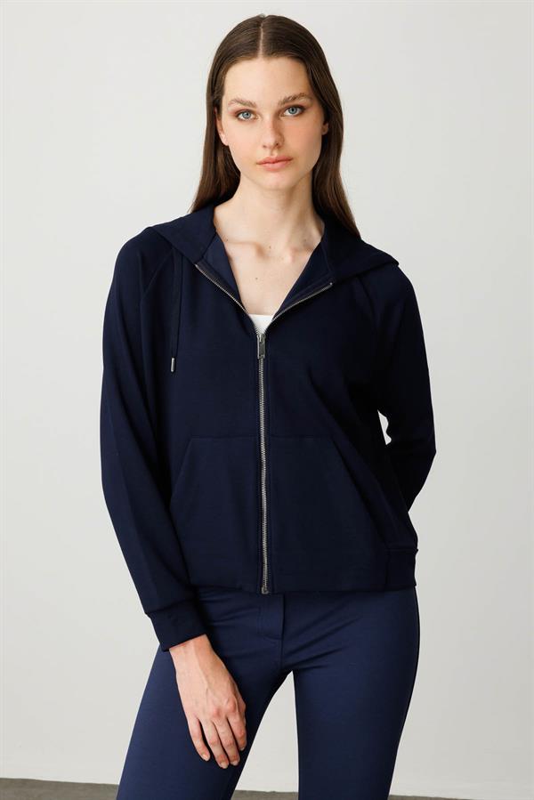 Kadın Kanguru Cepli Sweat Eşofman Üstü Lacivert