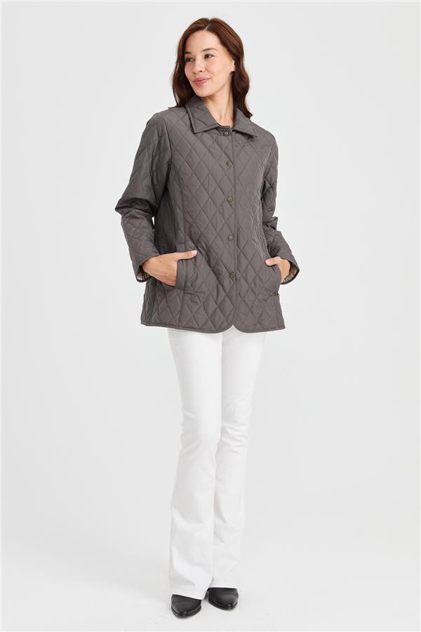 Женский стеганый жакет средней длины 1-6, серый