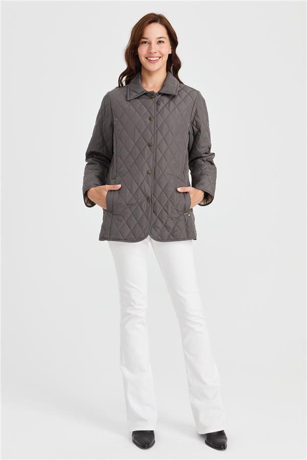 Женский стеганый жакет средней длины 1-6, серый