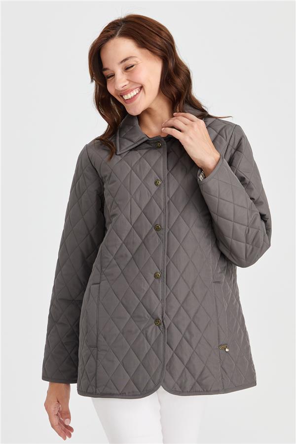 Женский стеганый жакет средней длины 1-6, серый
