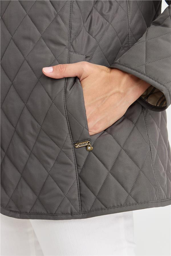 Женский стеганый жакет средней длины 1-6, серый