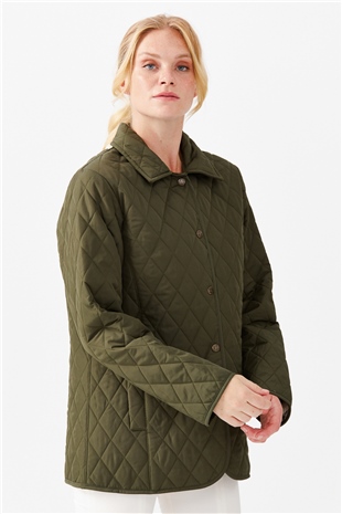 Женский стеганый жакет средней длины 1-6, хаки