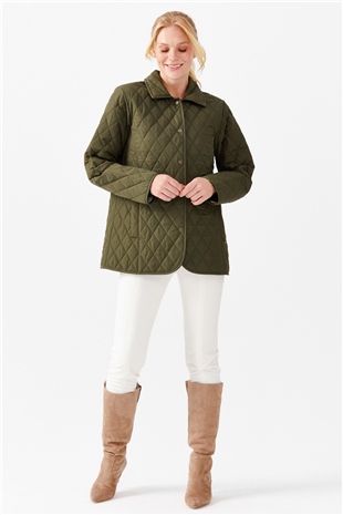 Женский стеганый жакет средней длины 1-6, хаки