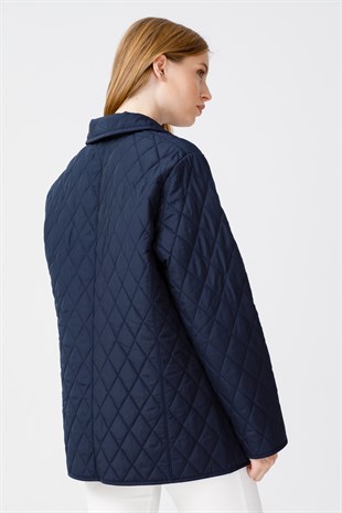 Женское стеганое пальто темно-синее