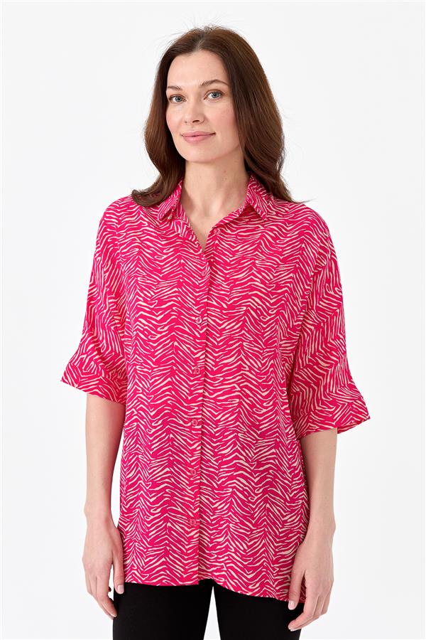 Женская рубашка с тигровой расцветкой и рукавом летучая мышь фуксия