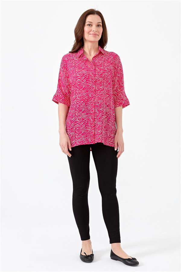Женская рубашка с тигровой расцветкой и рукавом летучая мышь фуксия