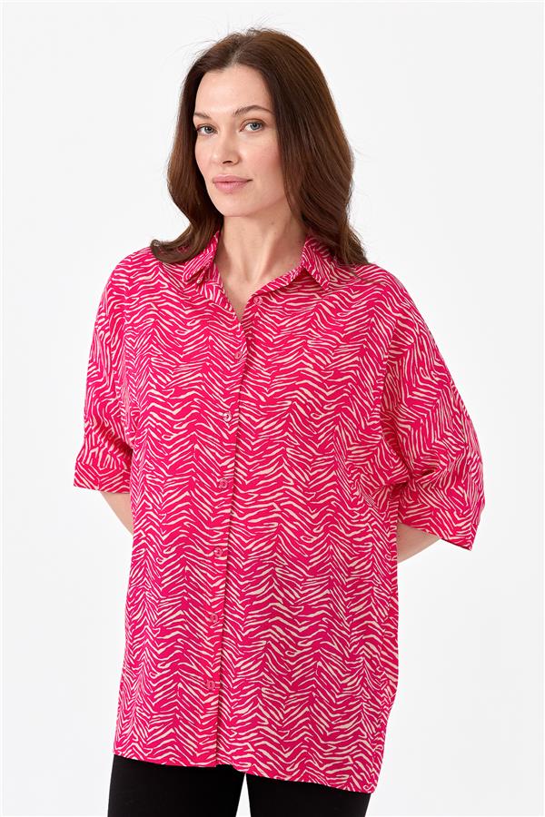 Женская рубашка с тигровой расцветкой и рукавом летучая мышь фуксия