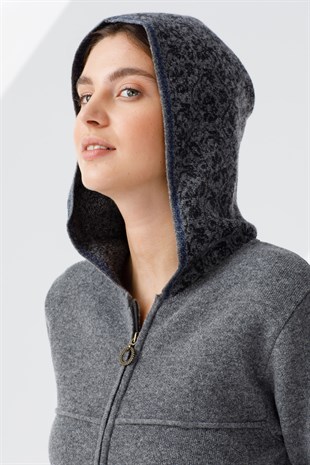 Женская шерстяная толстовка с капюшоном, длинный кардиган, серый