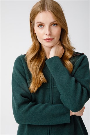 Женская шерстяная толстовка с капюшоном, длинный кардиган, зеленый