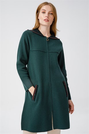 Женская шерстяная толстовка с капюшоном, длинный кардиган, зеленый