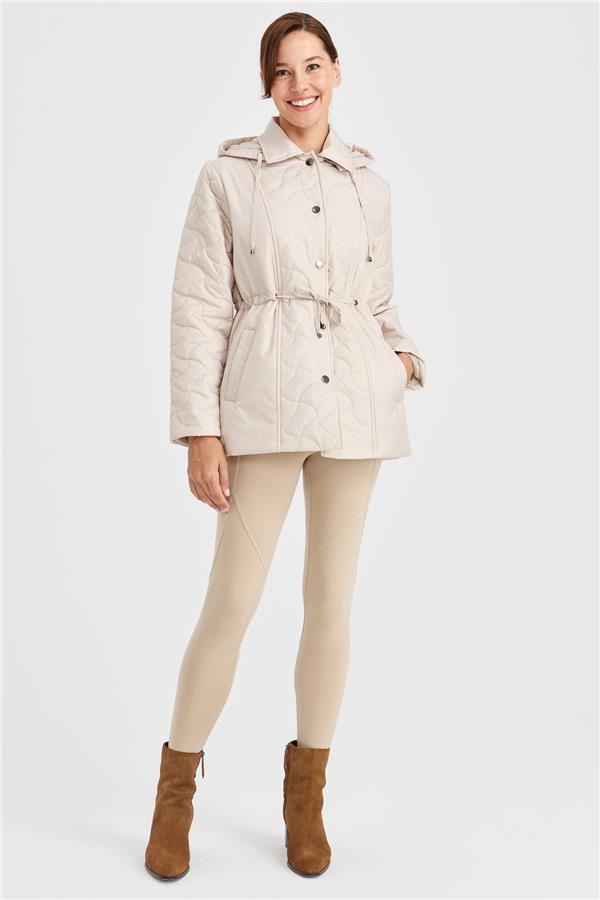 Женское стеганое пальто с капюшоном и кружевной талией