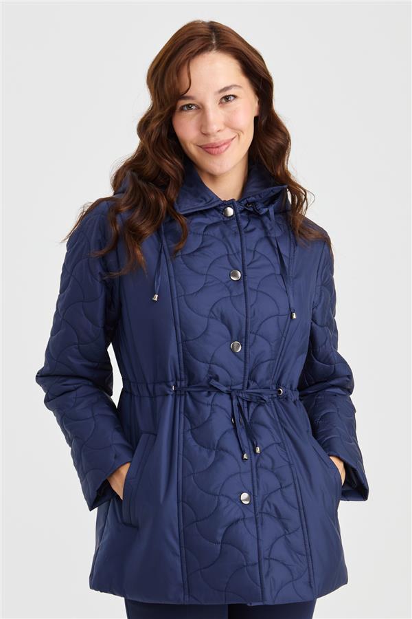 Женское стеганое пальто с капюшоном и кружевной талией