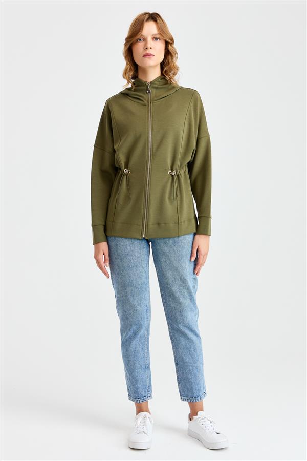 Женская рубашка с капюшоном и завязками на талии