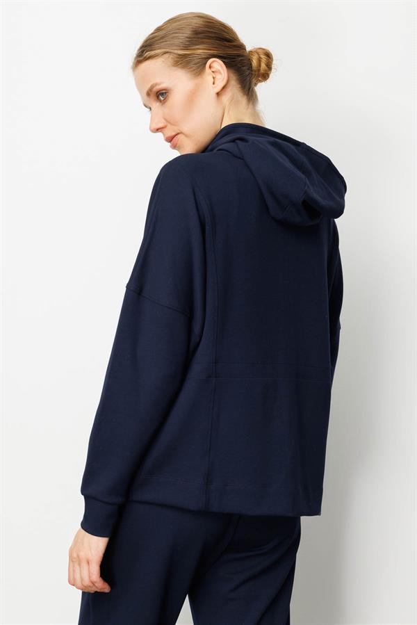 Kadın Kapüşonlu Beli Büzgülü Sweat Lacivert