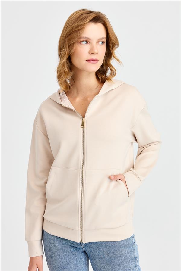 Женский сетчатый свитер с капюшоном и боковыми карманами