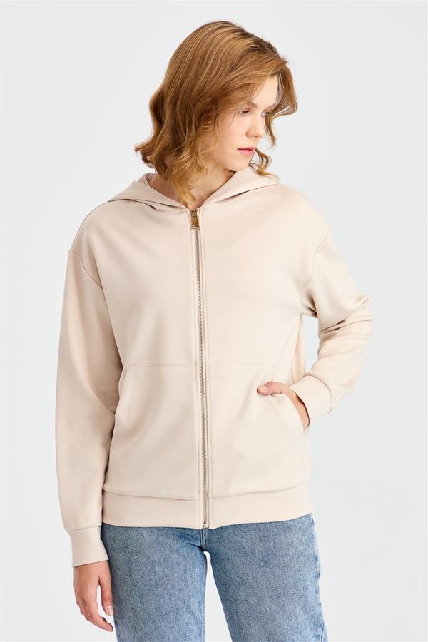 Женский сетчатый свитер с капюшоном и боковыми карманами