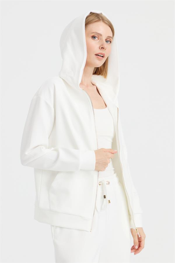 Женский сетчатый свитер с капюшоном и боковыми карманами