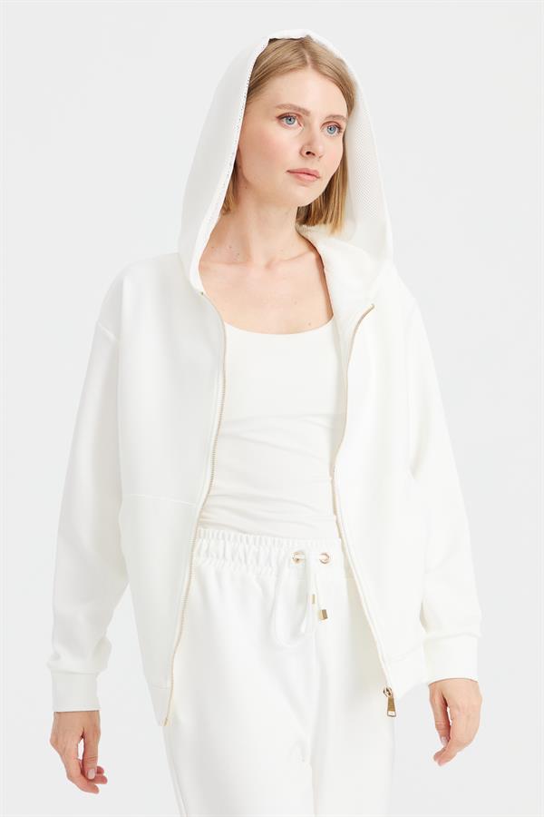 Женский сетчатый свитер с капюшоном и боковыми карманами