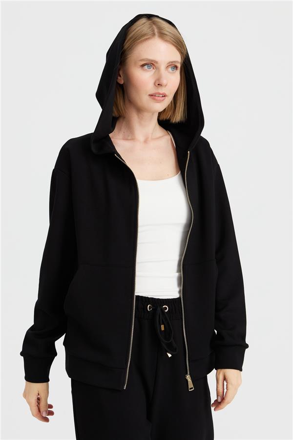 Женский сетчатый свитер с капюшоном и боковыми карманами