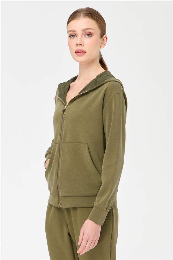 Женский сетчатый свитер с капюшоном и боковыми карманами