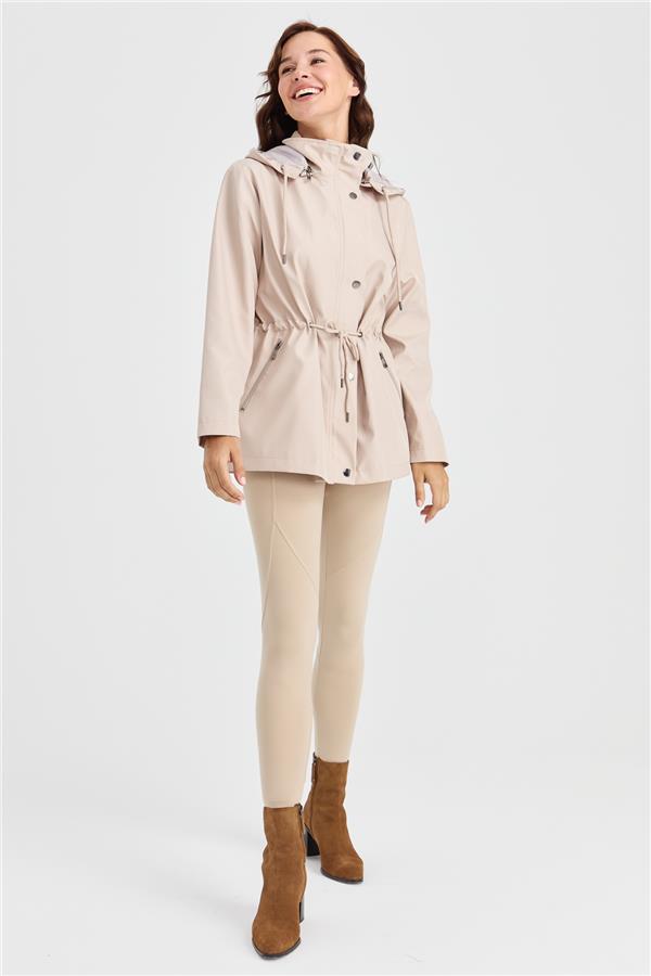 Женский короткий тренч с капюшоном