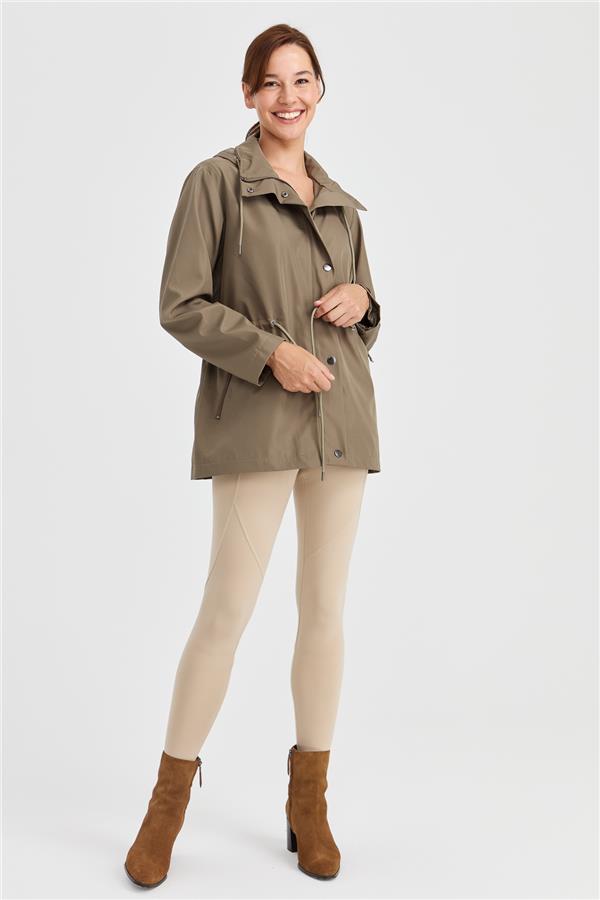 Женский короткий тренч с капюшоном