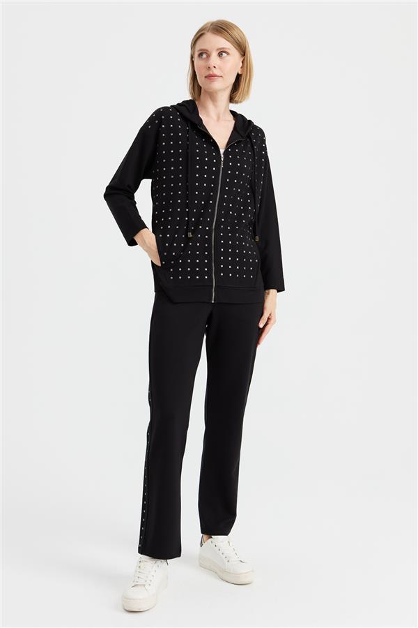 Женский свитшот с капюшоном и маленькими квадратными камнями спереди