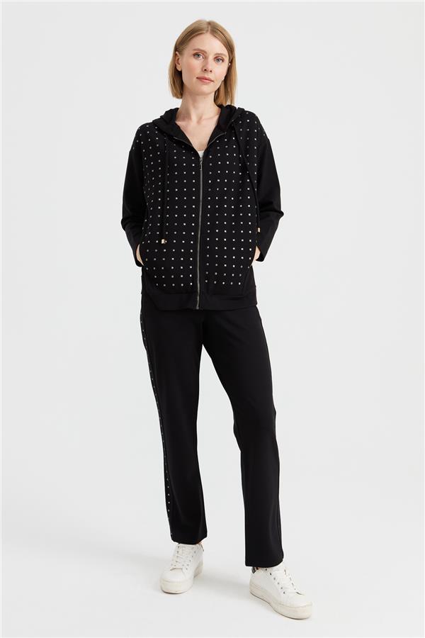 Женский свитшот с капюшоном и маленькими квадратными камнями спереди