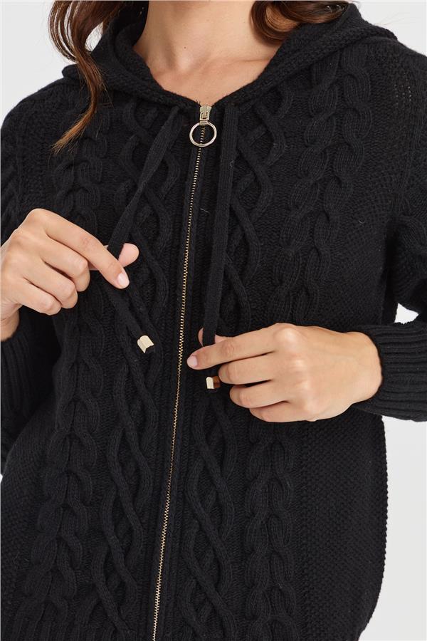 Женское плетеное шерстяное пальто с капюшоном для прогулок