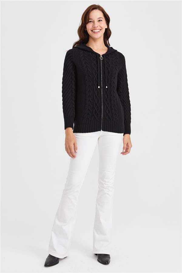 Женское плетеное шерстяное пальто с капюшоном для прогулок