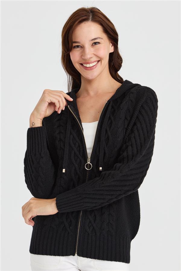 Женское плетеное шерстяное пальто с капюшоном для прогулок