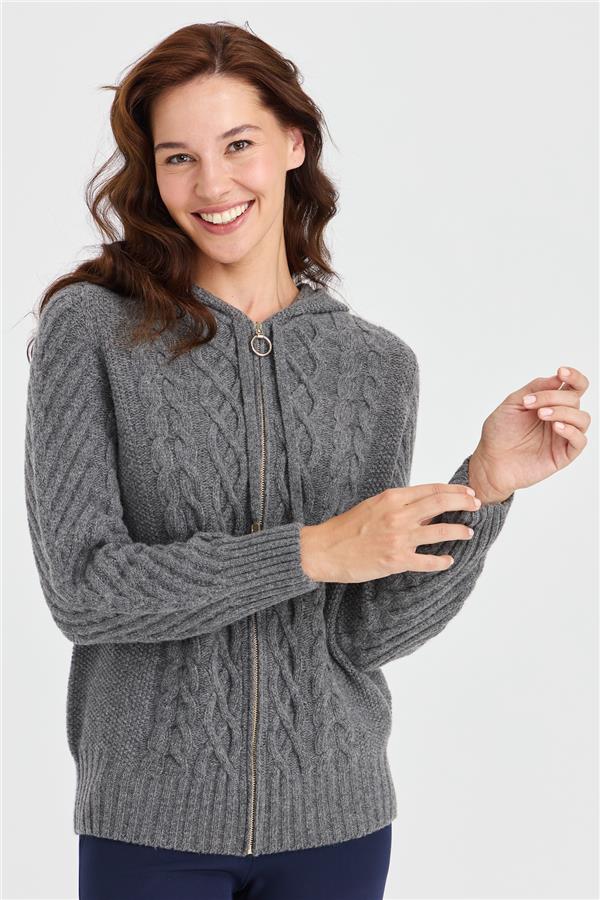 Женское плетеное шерстяное пальто с капюшоном для прогулок