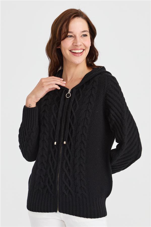 Женское плетеное шерстяное пальто с капюшоном для прогулок