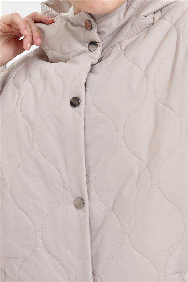 Kadın Kapüşonlu Soğan Desenli Araboy Kapitone Kaban Taş