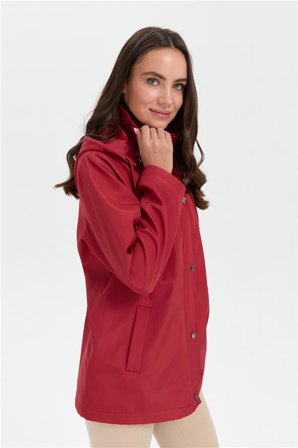 Kadın Kapüşonlu Yan Cepli Kısa Trençkot Kiremit