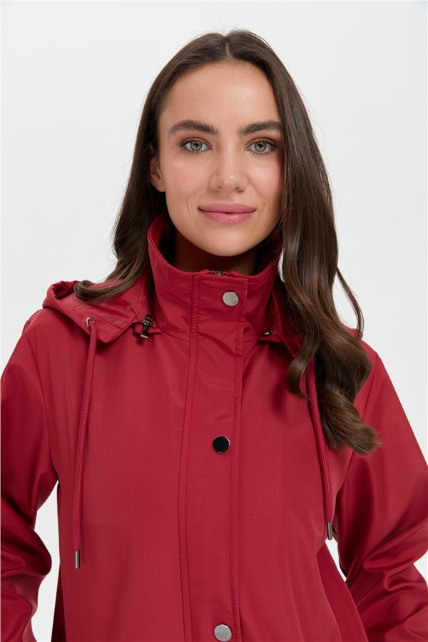 Kadın Kapüşonlu Yan Cepli Kısa Trençkot Kiremit