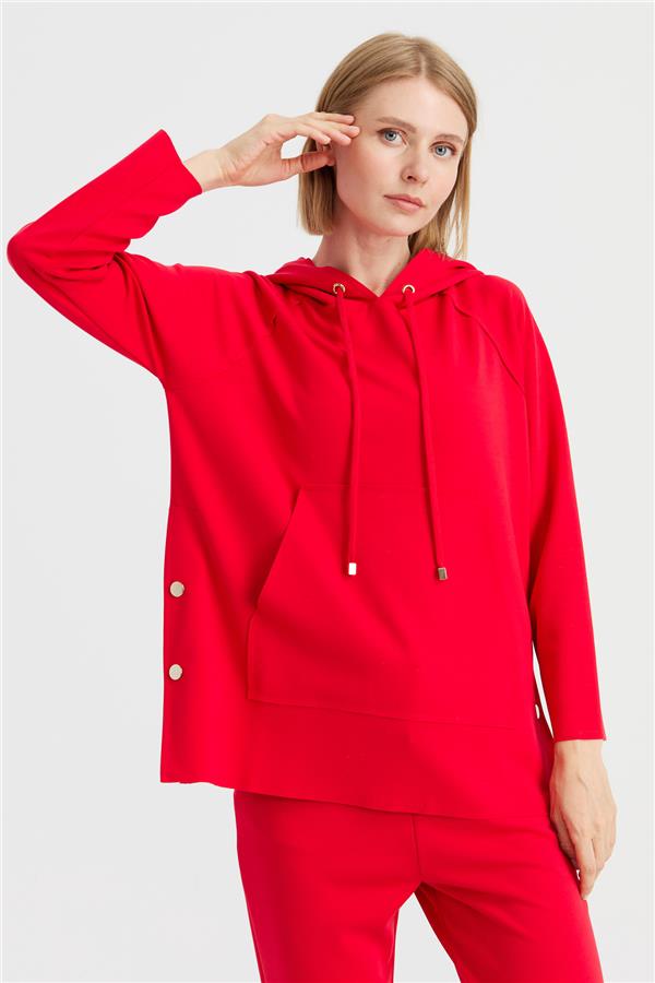 Женский свитшот с капюшоном и боковыми карманами на кнопках