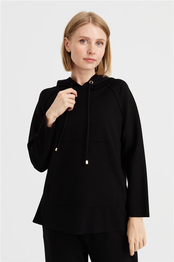 Женский свитшот с капюшоном и боковыми карманами на кнопках