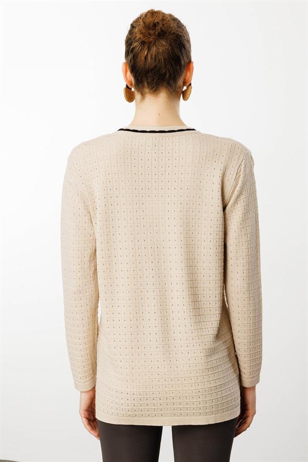 Kadın Kare Örgülü Yazlık Triko Hırka Bej