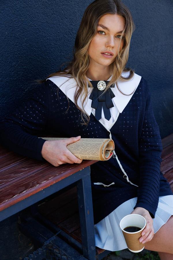 Kadın Kare Örgülü Yazlık Triko Hırka Lacivert