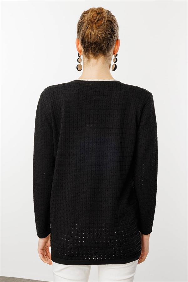 Kadın Kare Örgülü Yazlık Triko Hırka Siyah