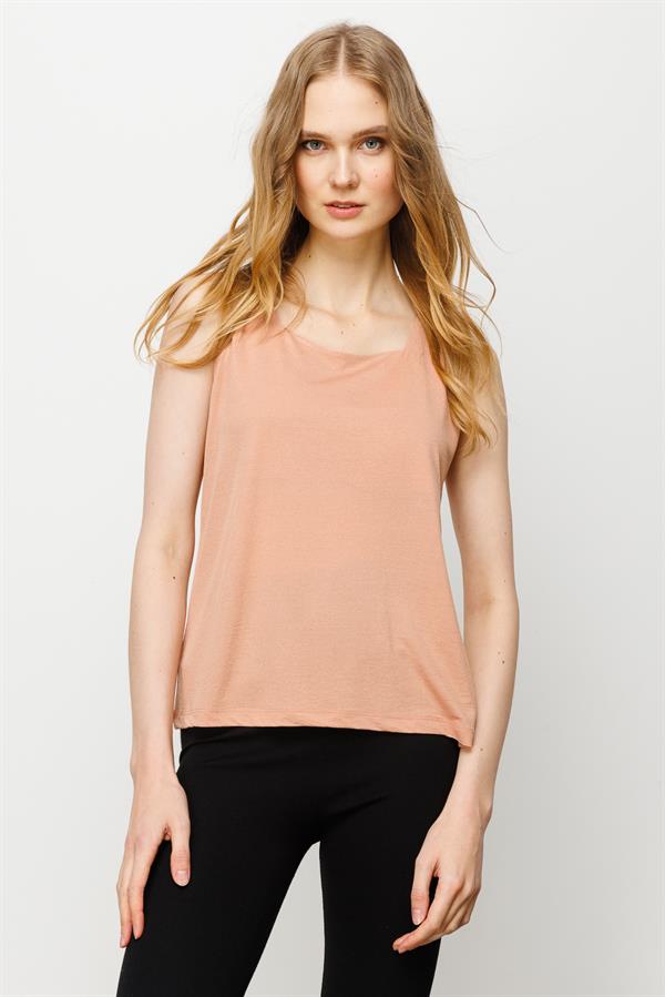 Womens Square Collar Strap T-shirt Powder