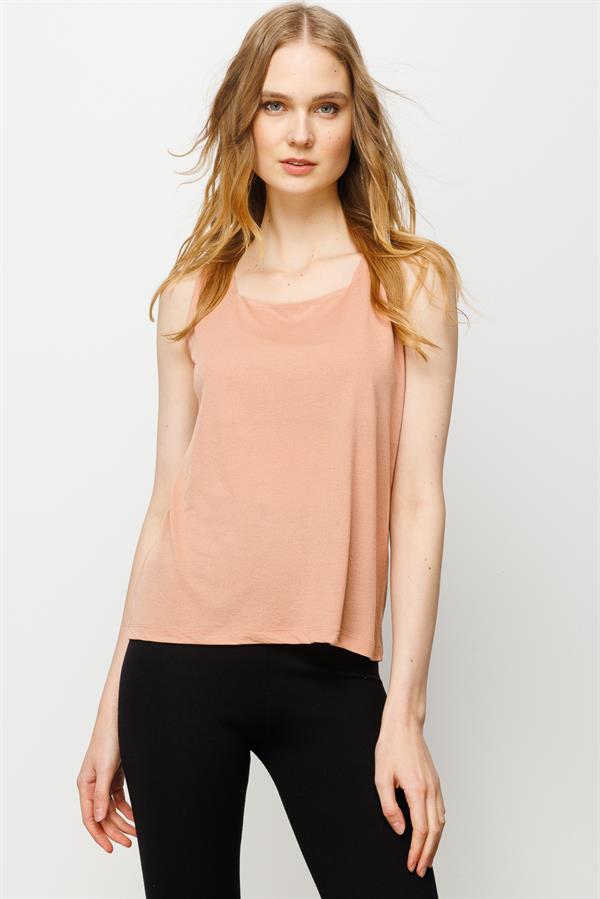 Womens Square Collar Strap T-shirt Powder