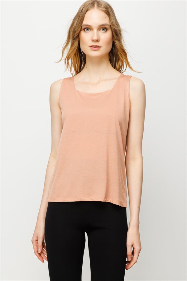 Womens Square Collar Strap T-shirt Powder