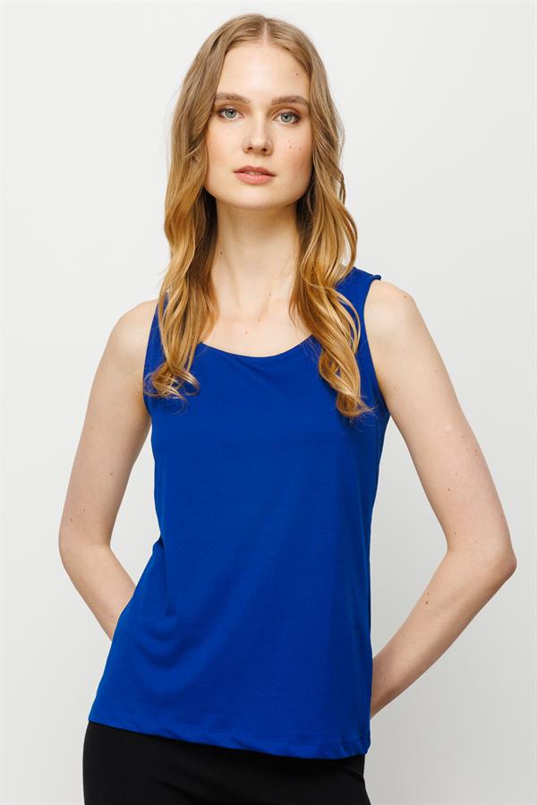 Womens Square Collar Strap T-shirt S.Blue
