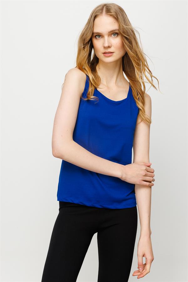 Womens Square Collar Strap T-shirt S.Blue