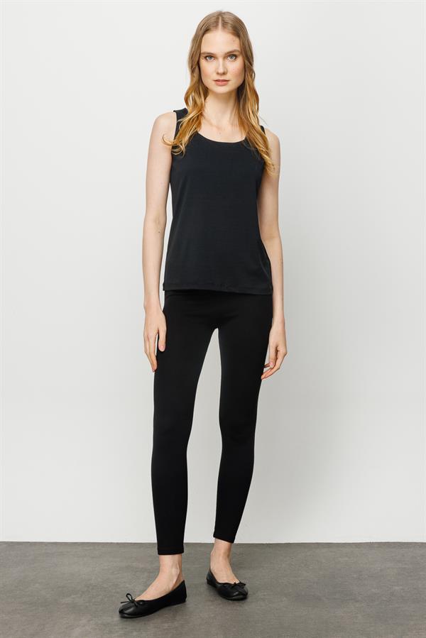 Womens Square Collar Strap T-shirt Black