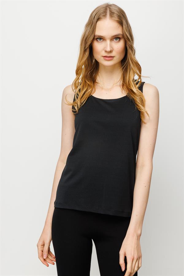 Womens Square Collar Strap T-shirt Black