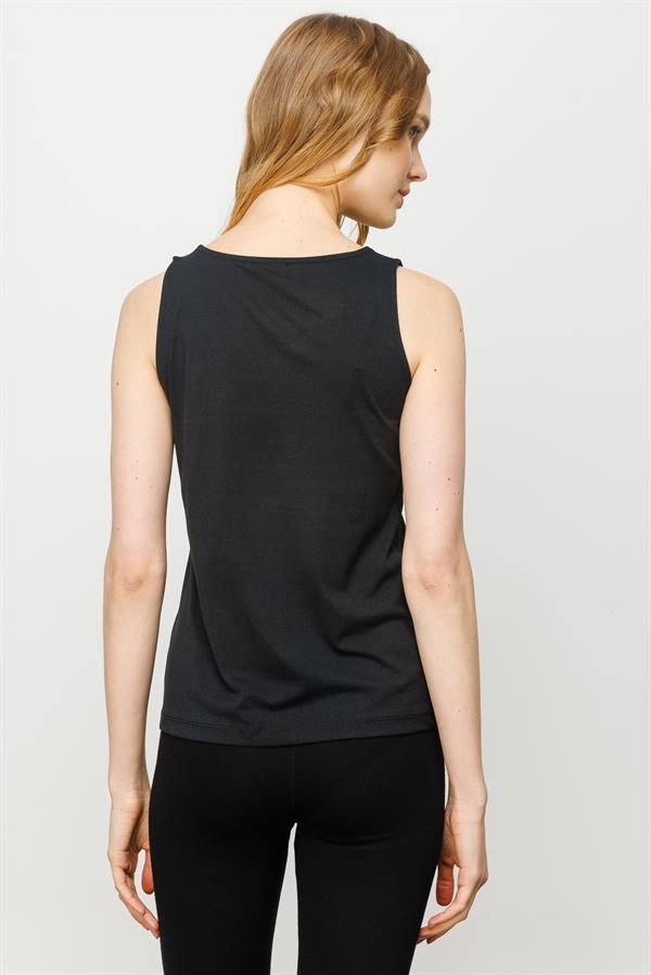 Womens Square Collar Strap T-shirt Black