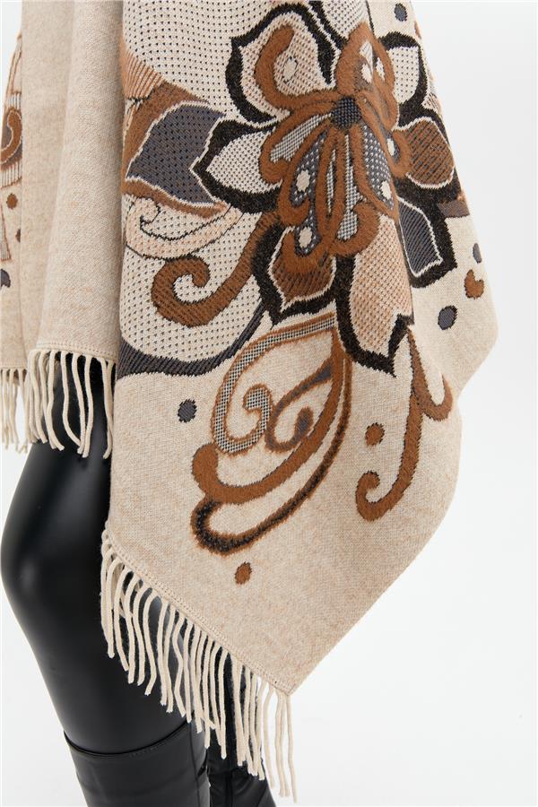 Kadın Karışık Büyük Çiçek Desenli Battal Boy Şal T.Melanj_Siyah Sim